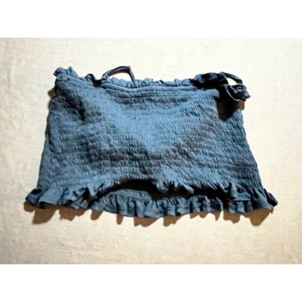 BCBGMAXAZRIA Halter Shirt Women Large Blue Pullover Crop‎ Top Ladies MSRP$88